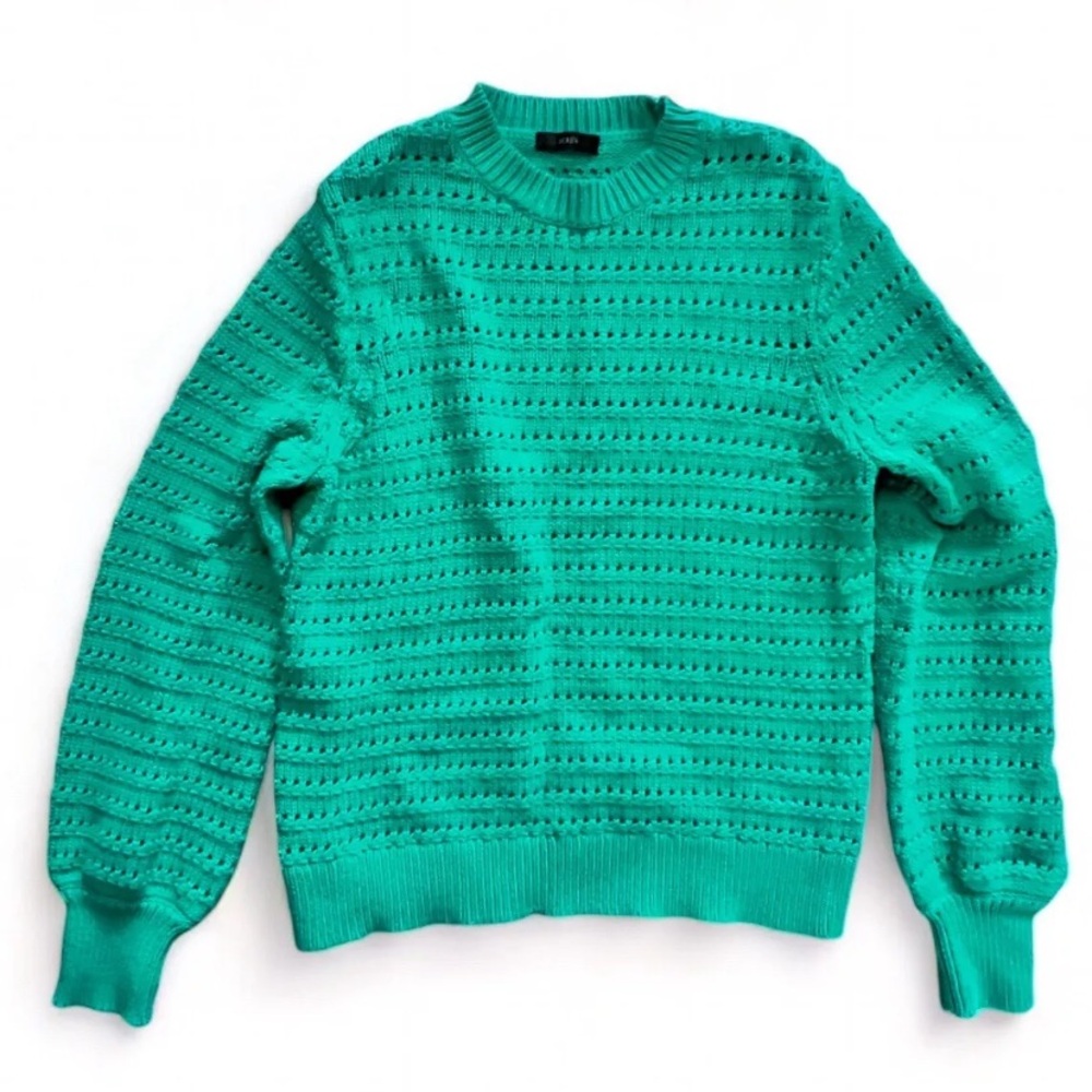 FINAL SALE!! J. Crew Patina Green Balloon Sleeve Pointelle Sweater Women L